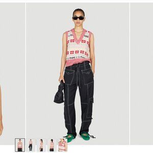 Ganni Intarsia Logo Sweater Knit Vest - S